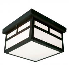  L306120BK012A1 - 120-277V LED Outdoor Flush Mount Ceiling Fixture - in Black Finish with White Marbled Glass