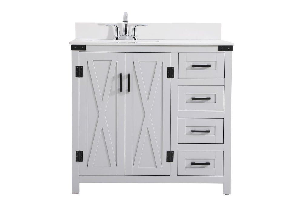 36 Inch Bathroom Vanity In Grey With, 36 Inch White Bathroom Vanity With Black Hardware