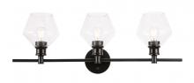  LD2316BK - Gene 3 Light Black and Clear Glass Wall Sconce