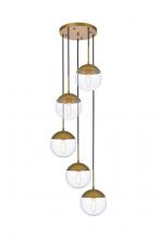  LD6079BR - Eclipse 5 Lights Brass Pendant with Clear Glass