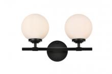  LD7301W15BLK - Ansley 2 Light Black and Frosted White Bath Sconce