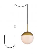  LDPG6036BR - Eclipse 1 Light Brass Plug in Pendant with Frosted White Glass