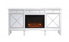  MF61072AW-F1 - Contempo 72 In. Mirrored Credenza with Wood Fireplace in Antique White