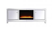  MF70172S-F2 - Reflexion 72 In. Mirrored Tv Stand with Crystal Fireplace in Antique Silver