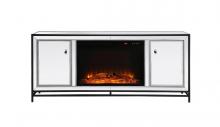 MF701BK-F1 - James 60 In. Mirrored Tv Stand with Wood Fireplace in Black
