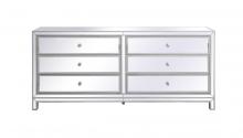  MF73672S - Reflexion 72 In. Mirrored Six Drawer Chest in Antique Silver