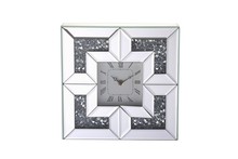  MR9207 - 10 inch Square Crystal Wall Clock Silver Royal Cut Crystal