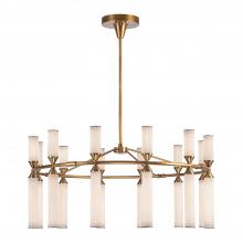  CH348038VBFR - Edwin 38-in Vintage Brass/Frosted Ribbed Glass LED Chandeliers