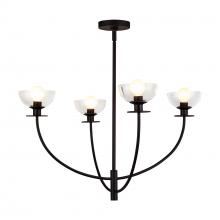  CH515226MBCL - Sylvia 26-in Matte Black/Clear Glass 4 Lights Chandelier