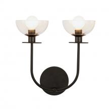  WV515212MBCL - Sylvia 12-in Matte Black/Clear Glass 2 Lights Wall Vanity