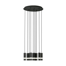 Eglo Canada 39708A - 10 LT LED Circular Pendant w/ Black Finish & Black Cylinder Shades w/ Clear Seeded Diffusers