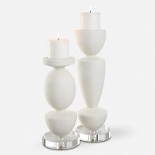  18101 - Uttermost Lido White Stone Candleholders, Set/2